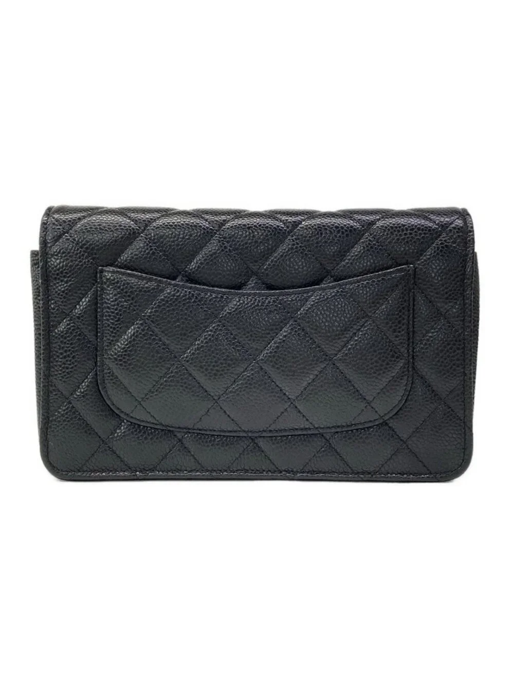 Chanel Wallet Quilted Black Chain Metal Silver Shoulder